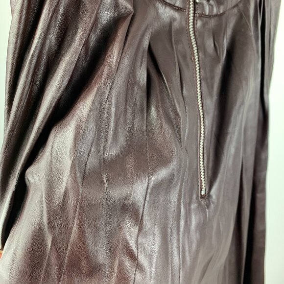Zara Faux Leather Brown Pleated Full Maxi Skirt - Picture 6 of 11